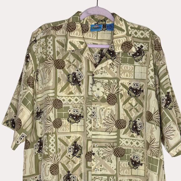 Nickelodean Sponge Bob Square Pants Vintage 2002 Hawaiian Shirt L bv - Picture 3 of 9